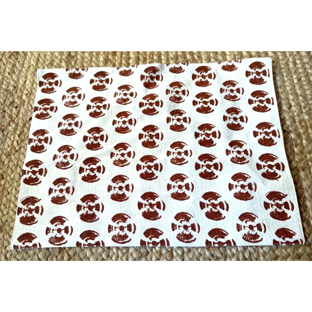 NEW John Robshaw Textiles Cotton Placemat 19" x 14" Brown Block Print